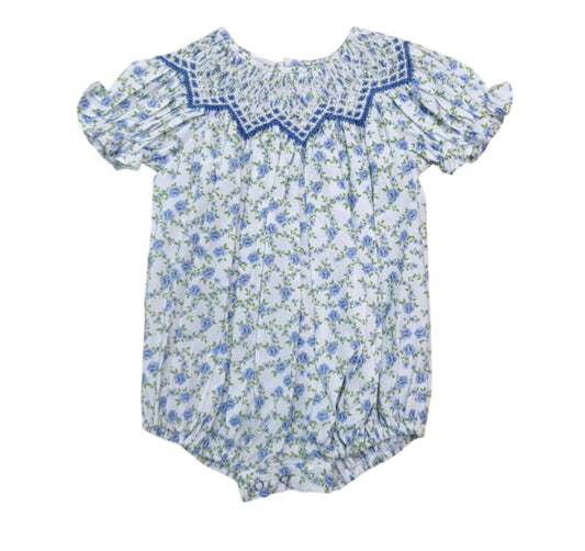 Jessica blue printed smocked bubble