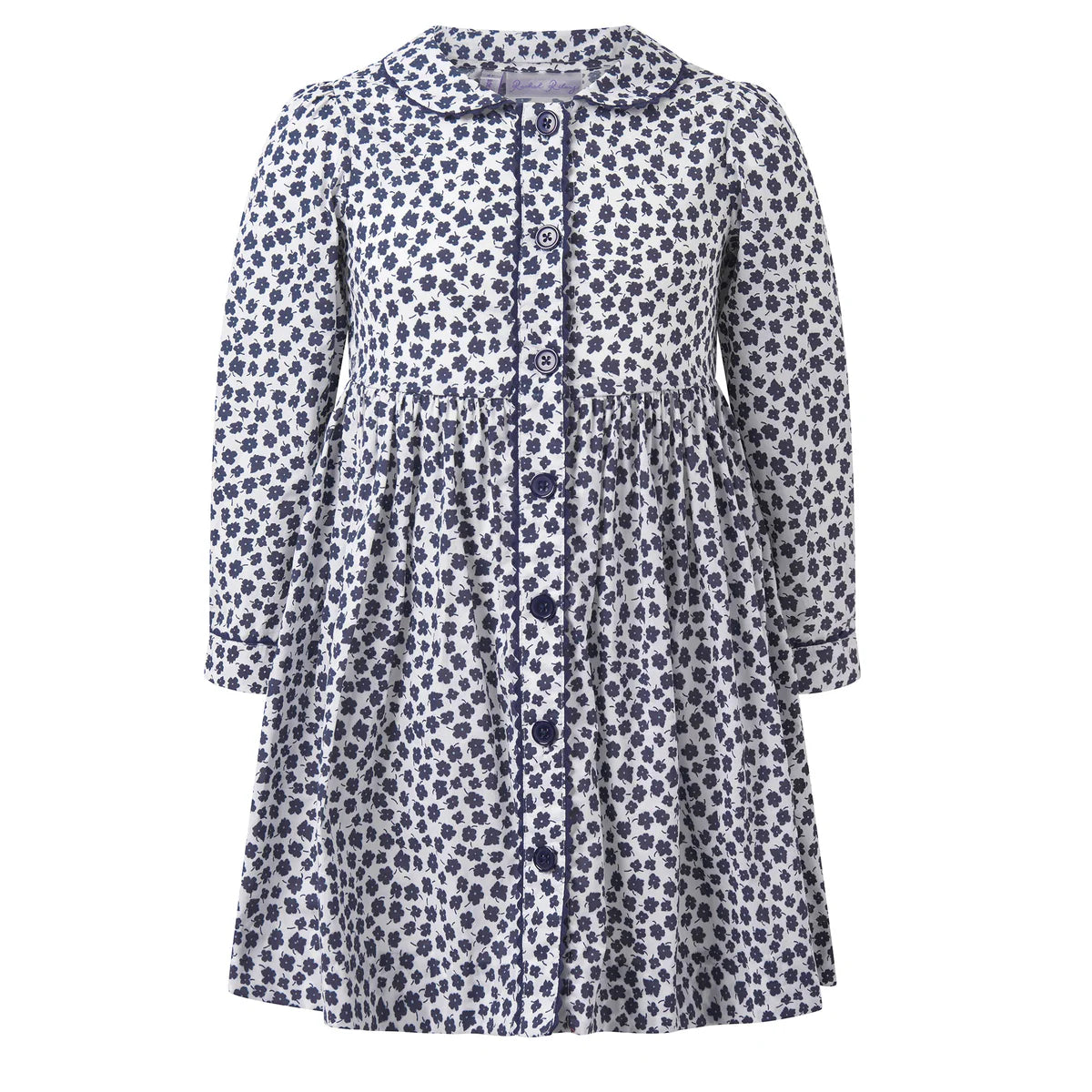 Long Sleeve Navy Floral Button-Front Dress
