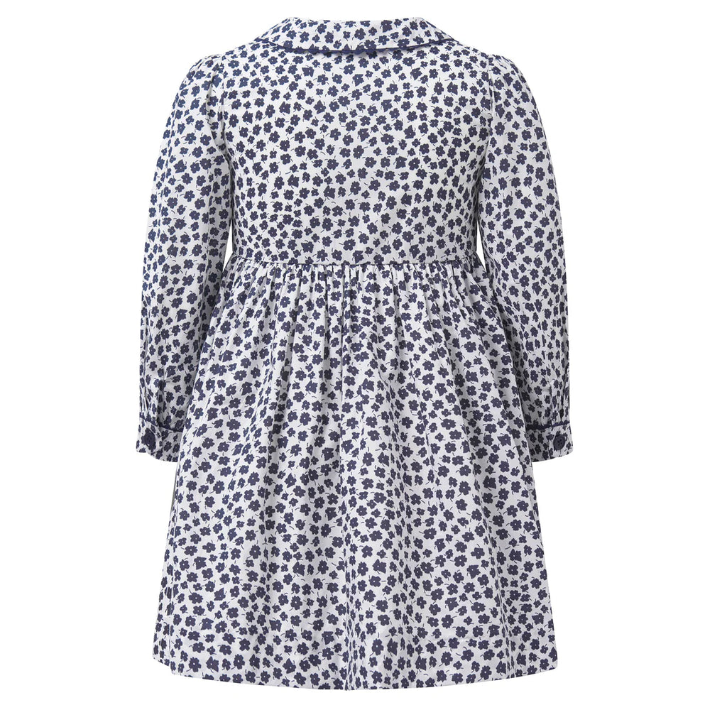 Long Sleeve Navy Floral Button-Front Dress
