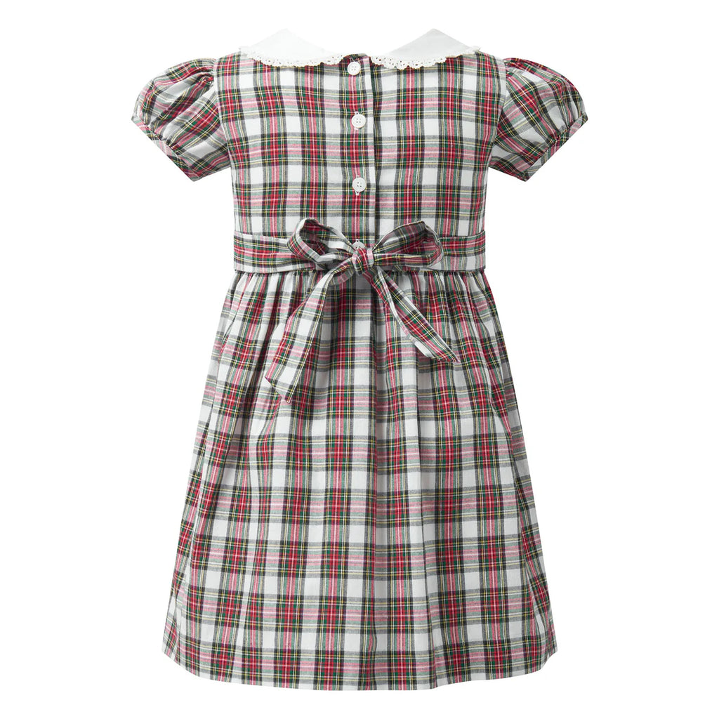 IVORY TARTAN FRILL FRONT DRESS
