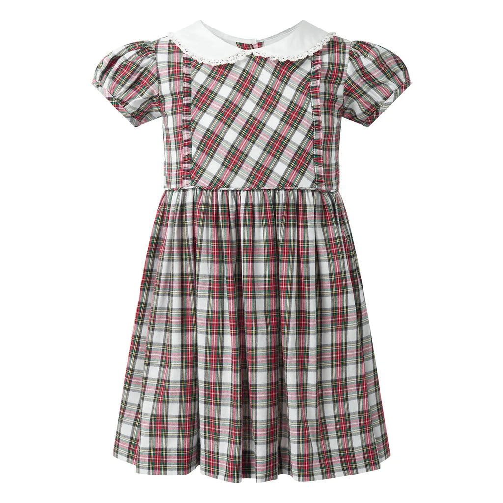 IVORY TARTAN FRILL FRONT DRESS