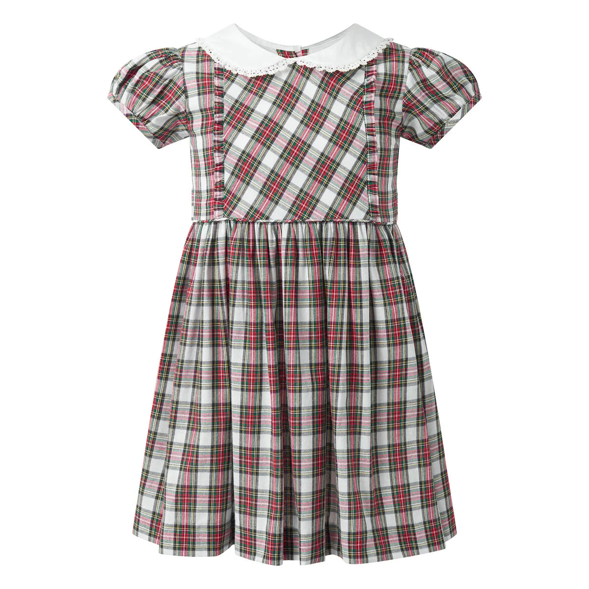 IVORY TARTAN FRILL FRONT DRESS