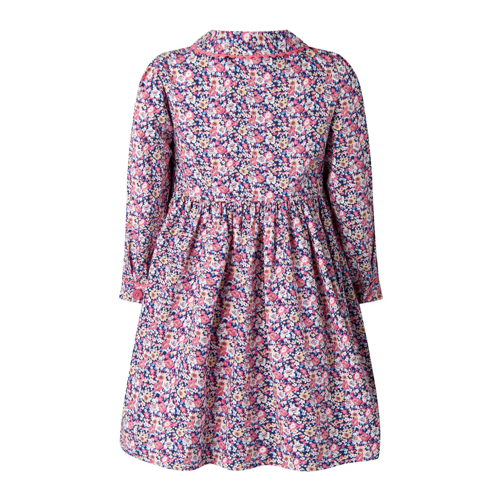 NAVY FLORAL SMOCKED BUTTON-FRONT DRESS