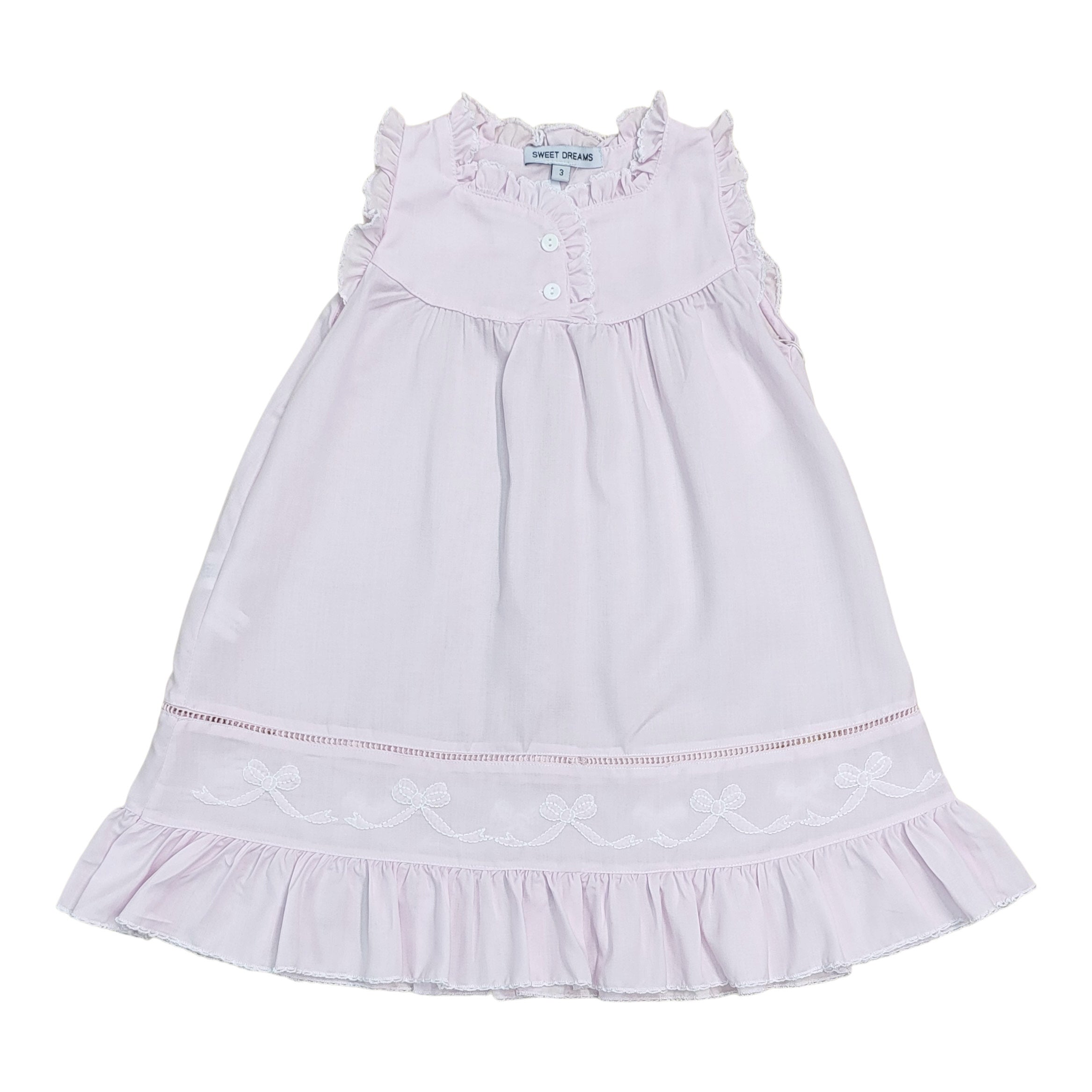 Shadow Stitch Embroidered Bow Pink Gown