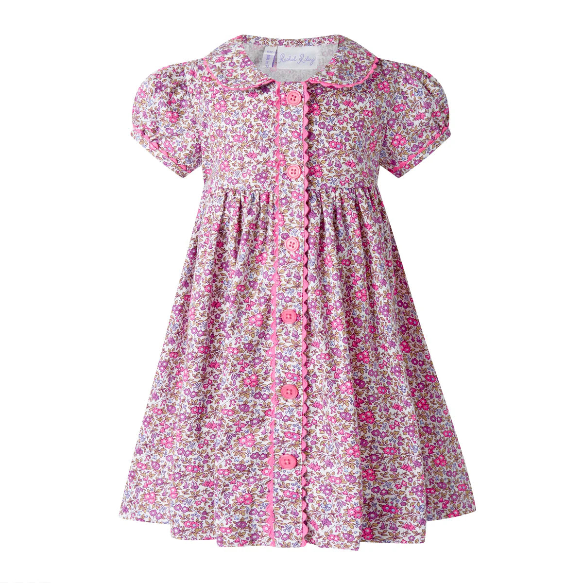 PURPLE FLORAL BUTTON-FRONT DRESS & BLOOMERS