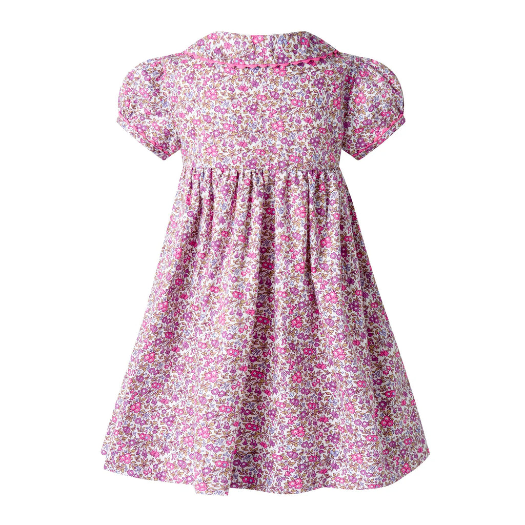 PURPLE FLORAL BUTTON-FRONT DRESS & BLOOMERS