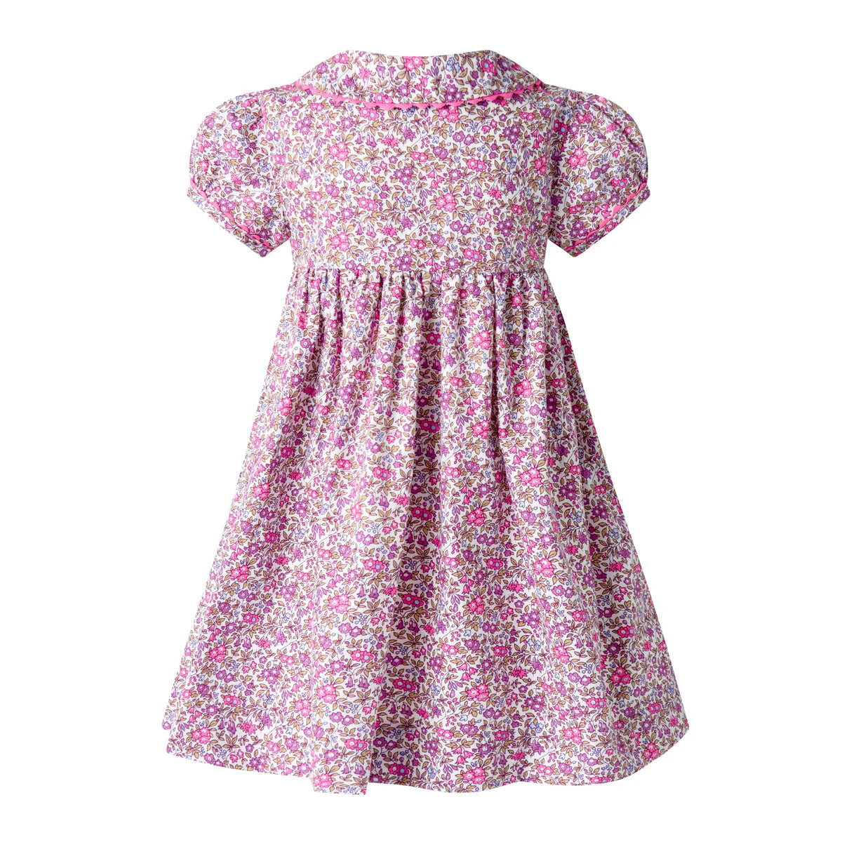PURPLE FLORAL BUTTON-FRONT DRESS & BLOOMERS