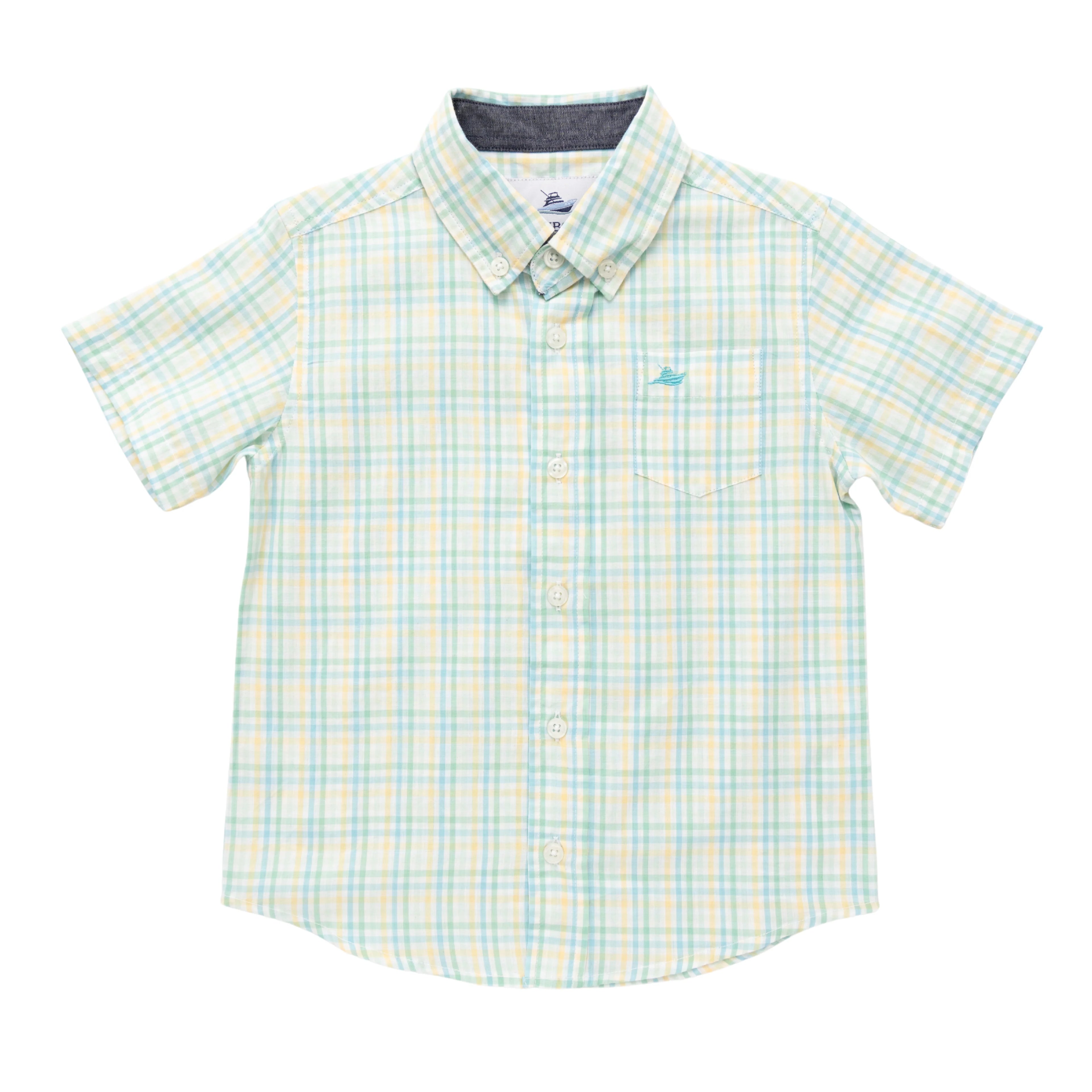 Short Sleeve Dress Shirt- Green/Turquoise
