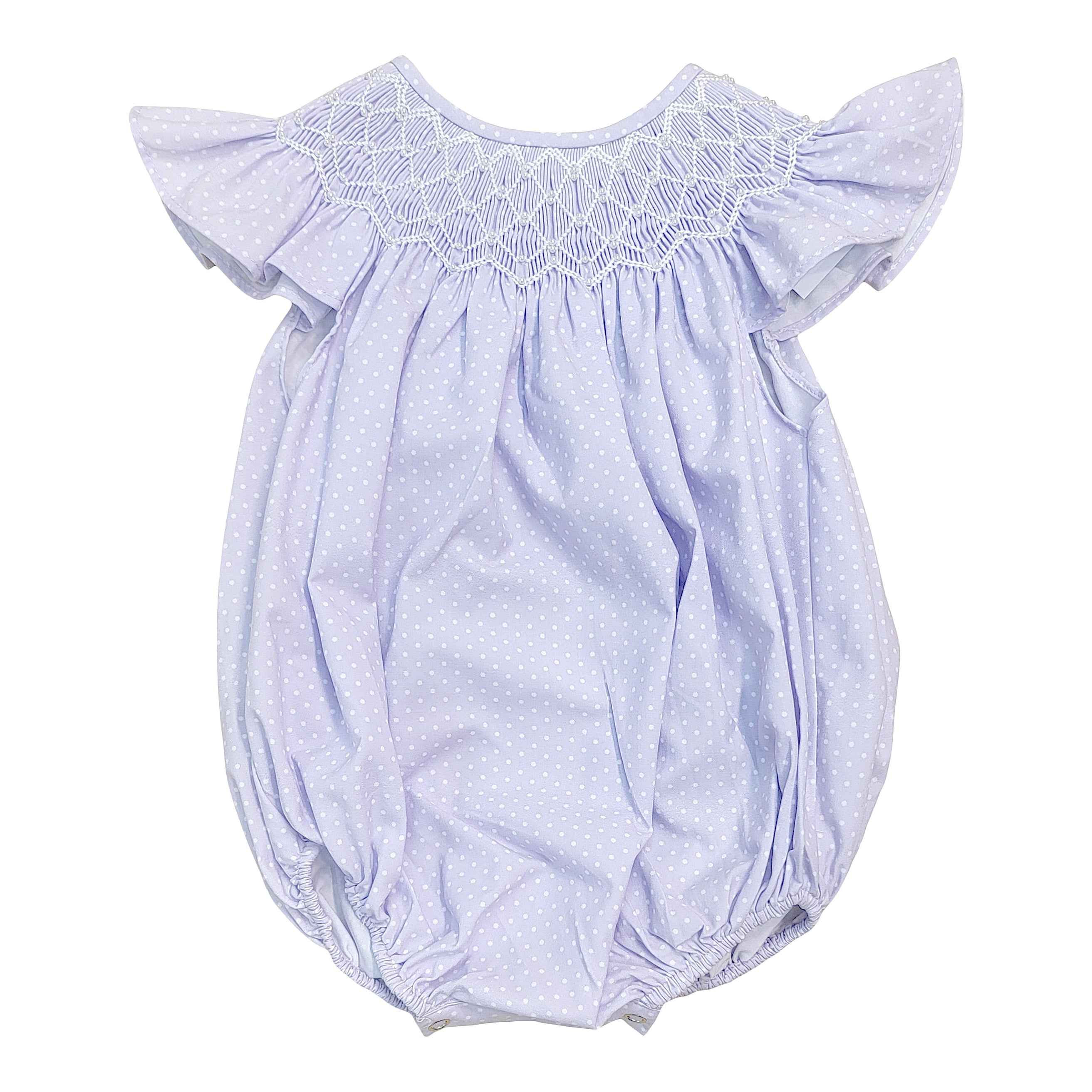 Cathy Pearl smocked polka dot bubble