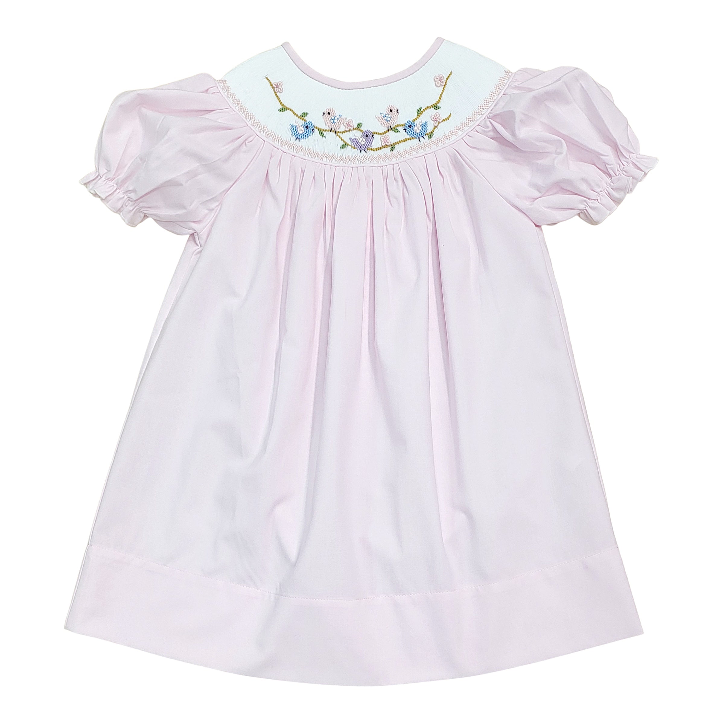 Birds and Blossom Pink Smocked Dress