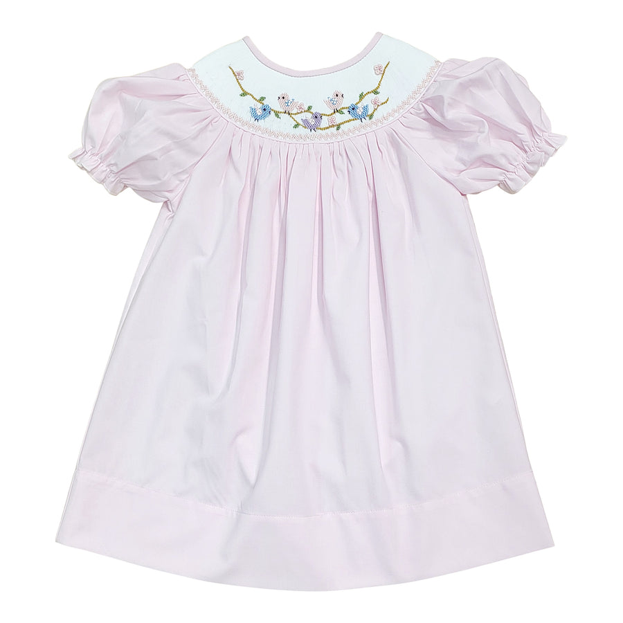 Birds and Blossom Pink Smocked Dress