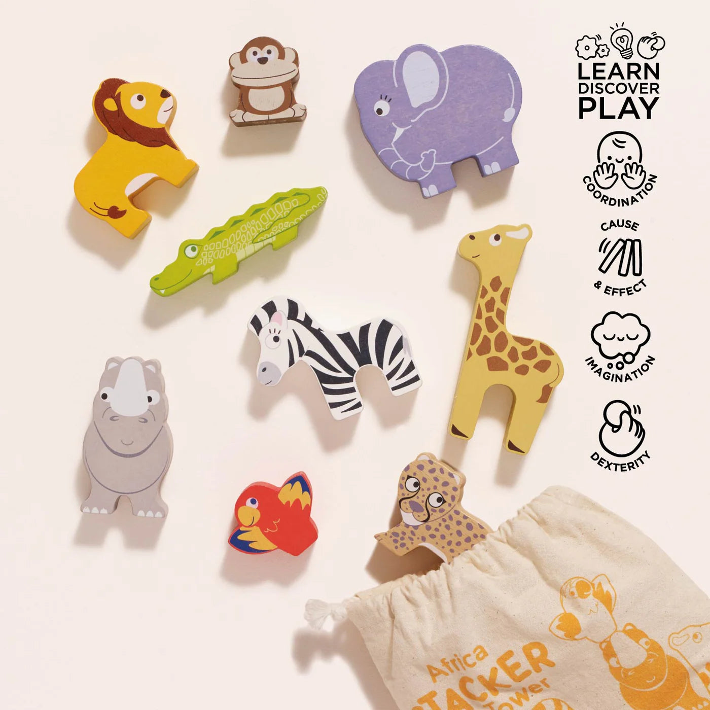 African Safari Stacking Animals & Bag