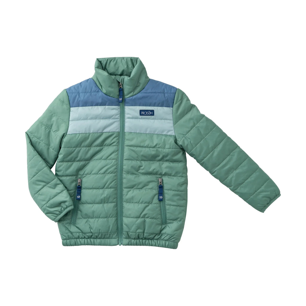 Boys Colorblock Puffer Jacket in Spruce Green