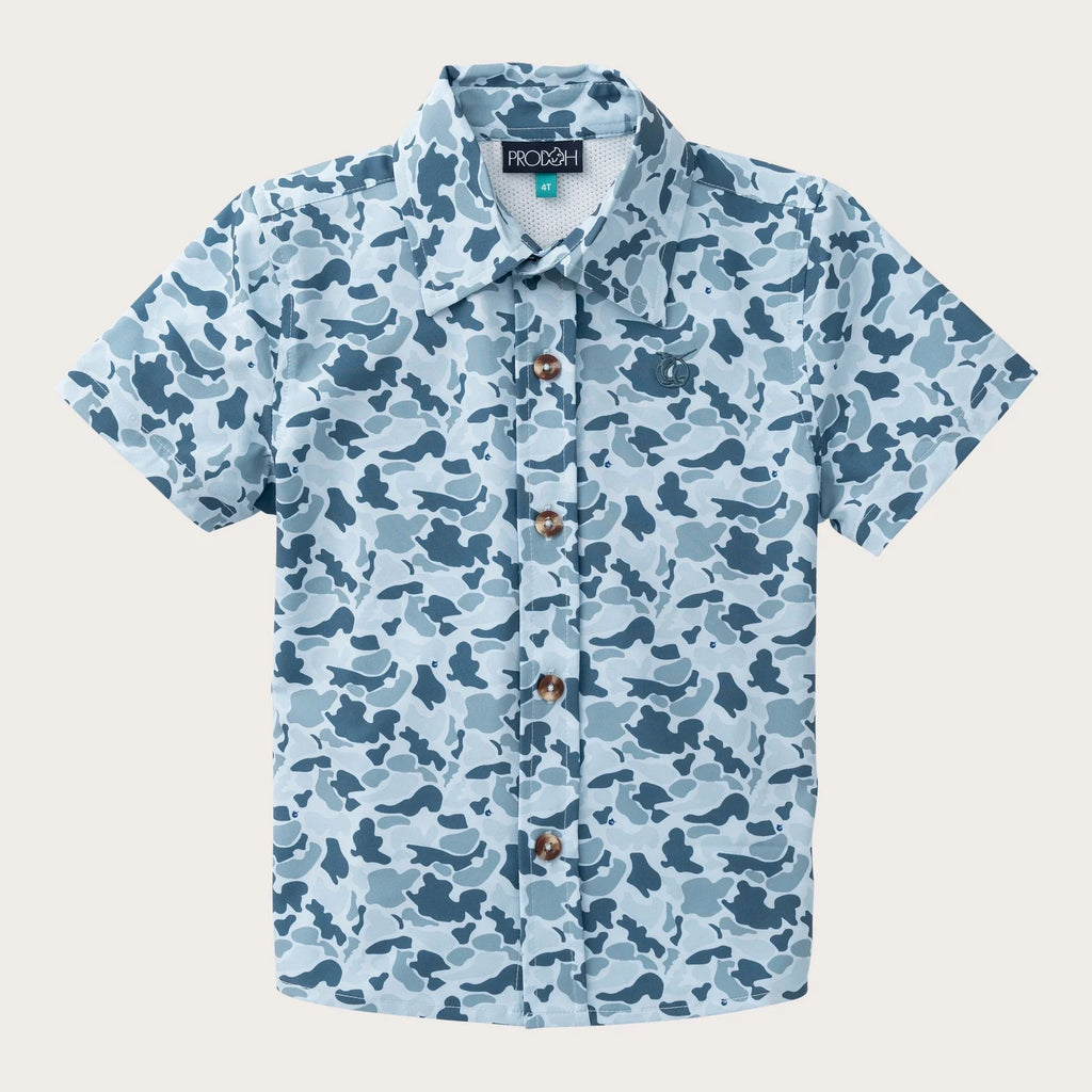Boys' Short Sleeve Button Down Shirt in Cool Blues Break Point Camo