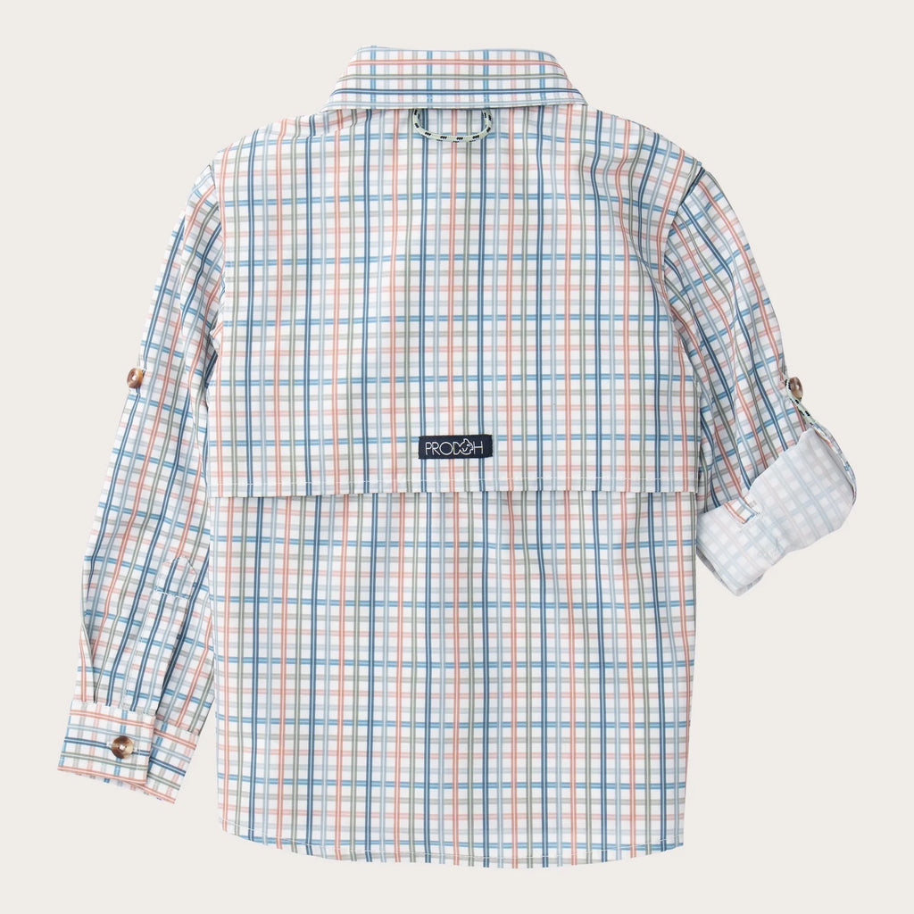 Boys' Long Sleeve Founders Kids Fishing Shirt in Sullivans Island Arona Blue Plaid