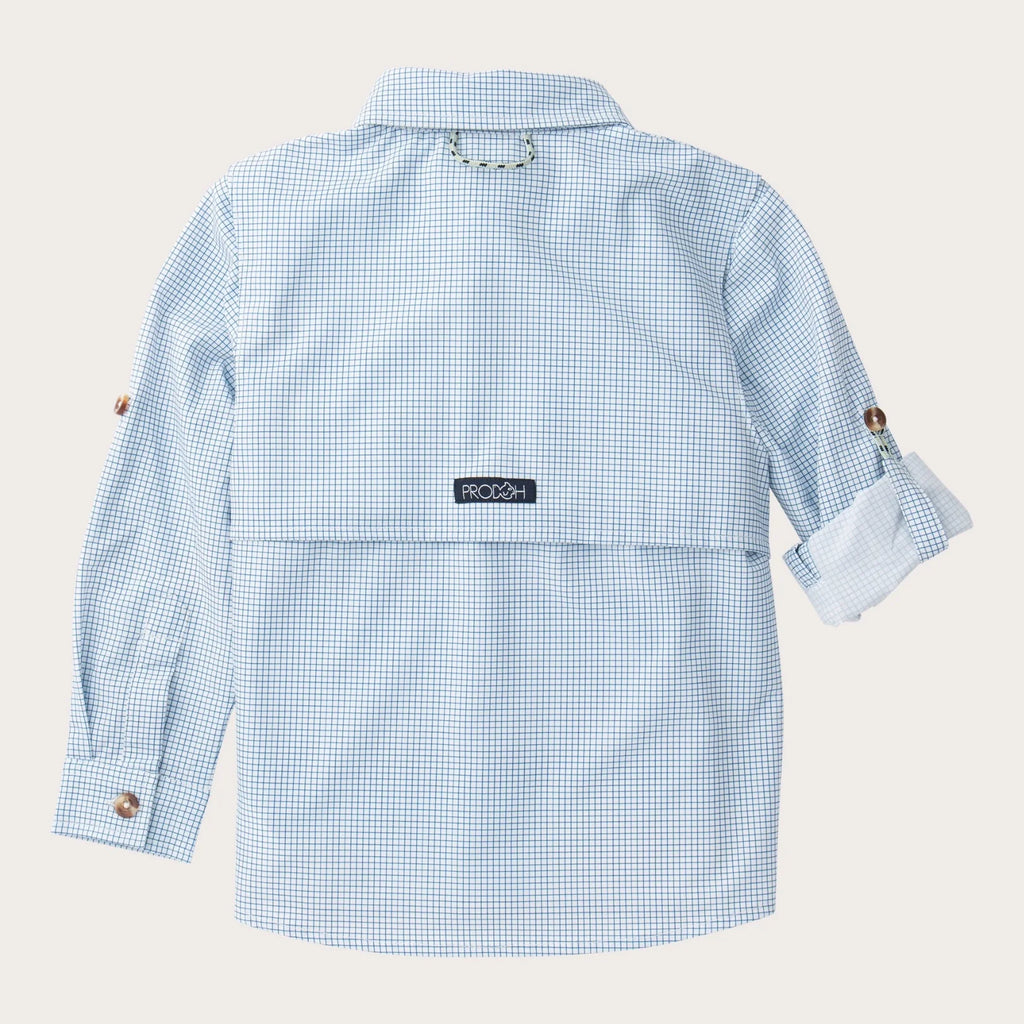 Boys' Long Sleeve Founders Kids Fishing Shirt Navy Blue Peony Surfside Plaid