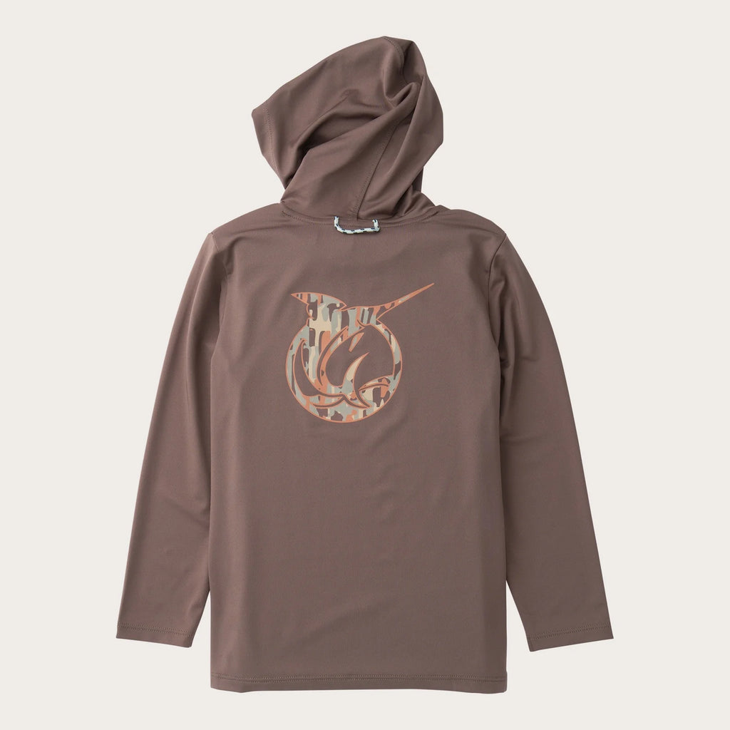Boys' Pro Performance Hoodie T-shirt in Coffee Quartz Brown with Camo Logo
