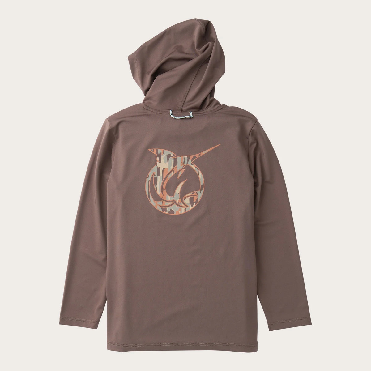 Boys' Pro Performance Hoodie T-shirt in Coffee Quartz Brown with Camo Logo
