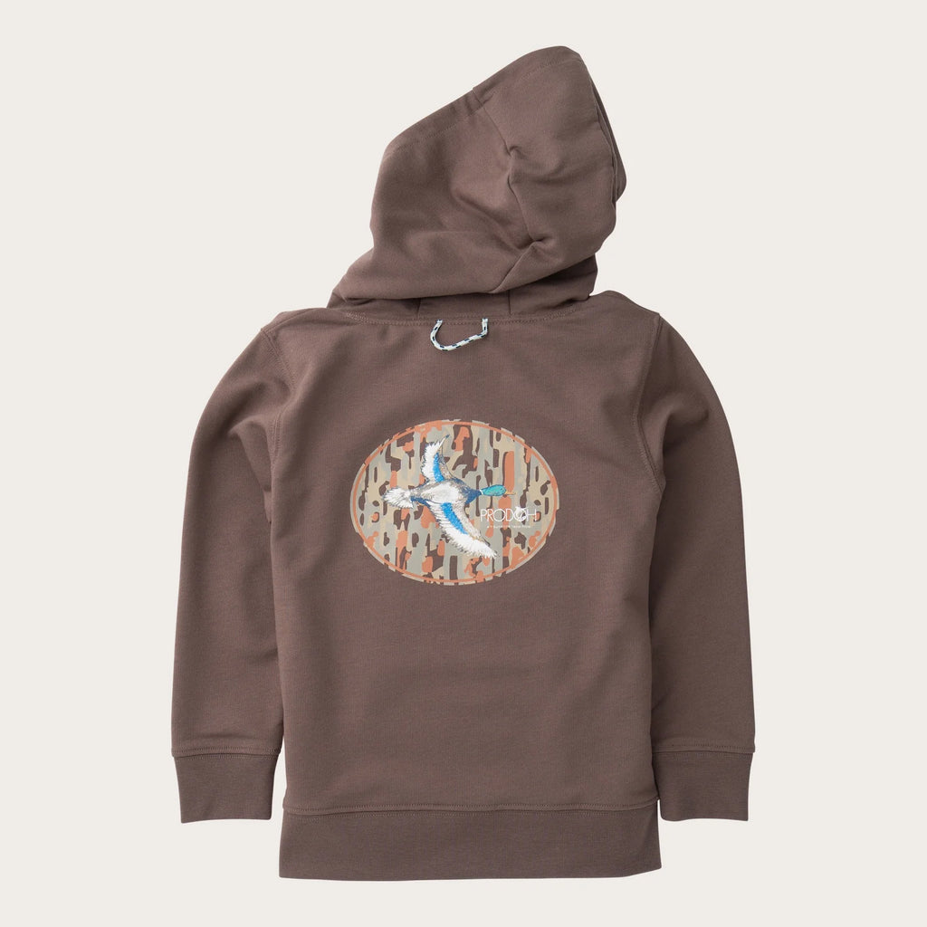 Boys' Spinnerbait Hooded Sweatshirt in Coffee Quartz with Duck Camo