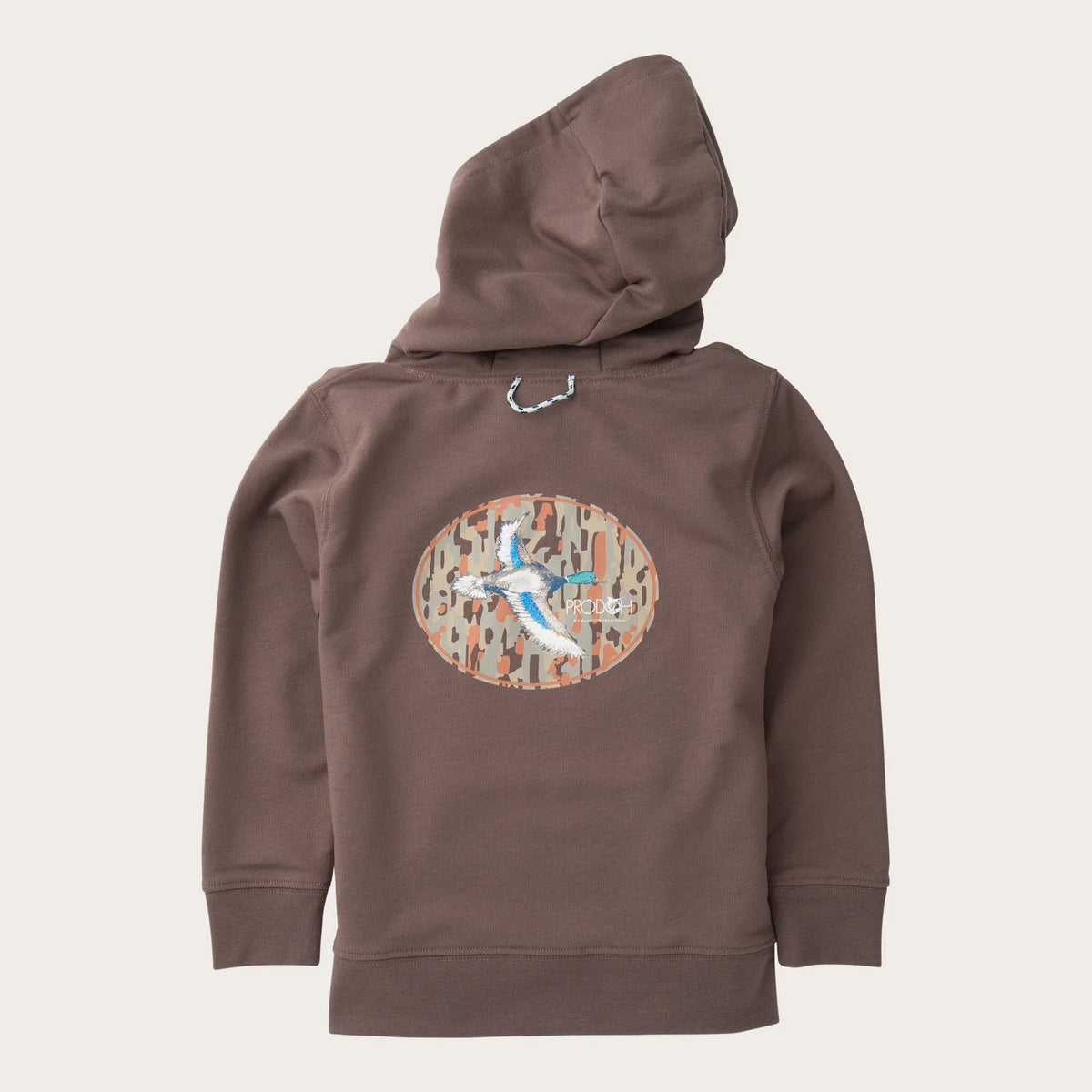 Boys' Spinnerbait Hooded Sweatshirt in Coffee Quartz with Duck Camo