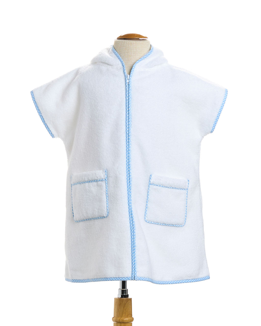 Sleeveless Cover Up With Hood – Blue Gingham
