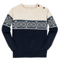 Organic Intarsia Crew Neck Button Sweater