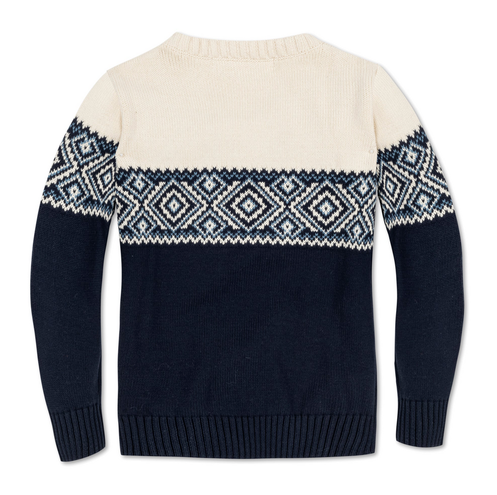 Organic Intarsia Crew Neck Button Sweater