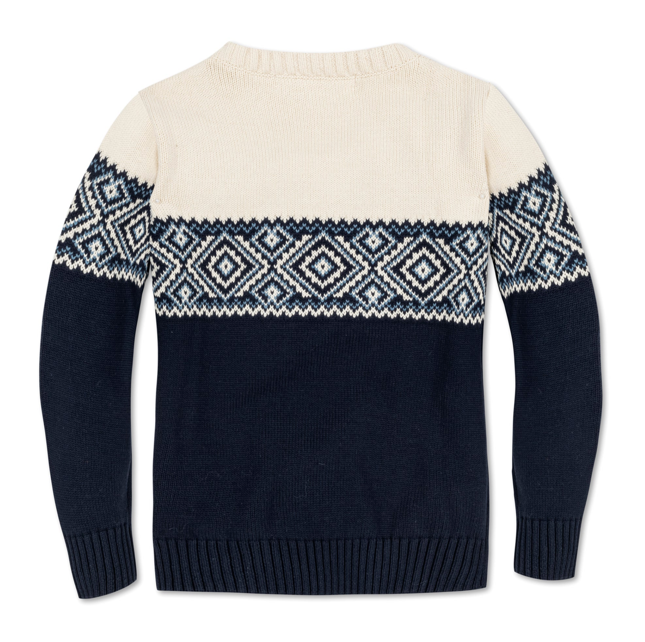 Organic Intarsia Crew Neck Button Sweater