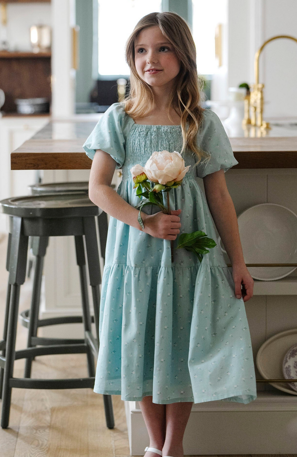 Smocked Bubble Sleeve Dress