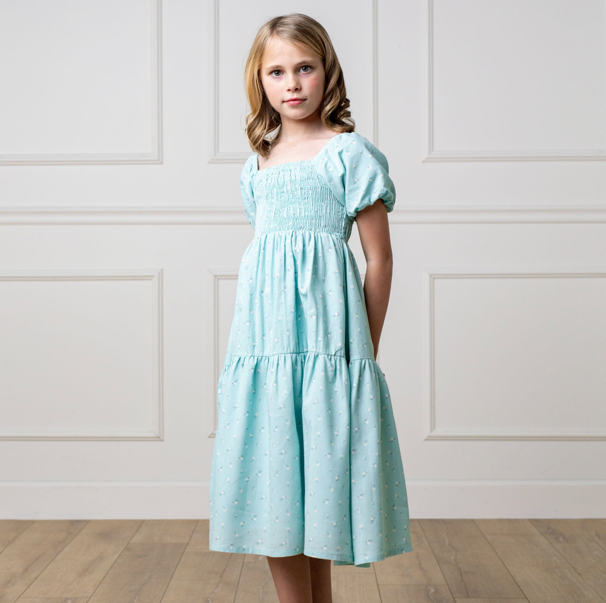Smocked Bubble Sleeve Dress