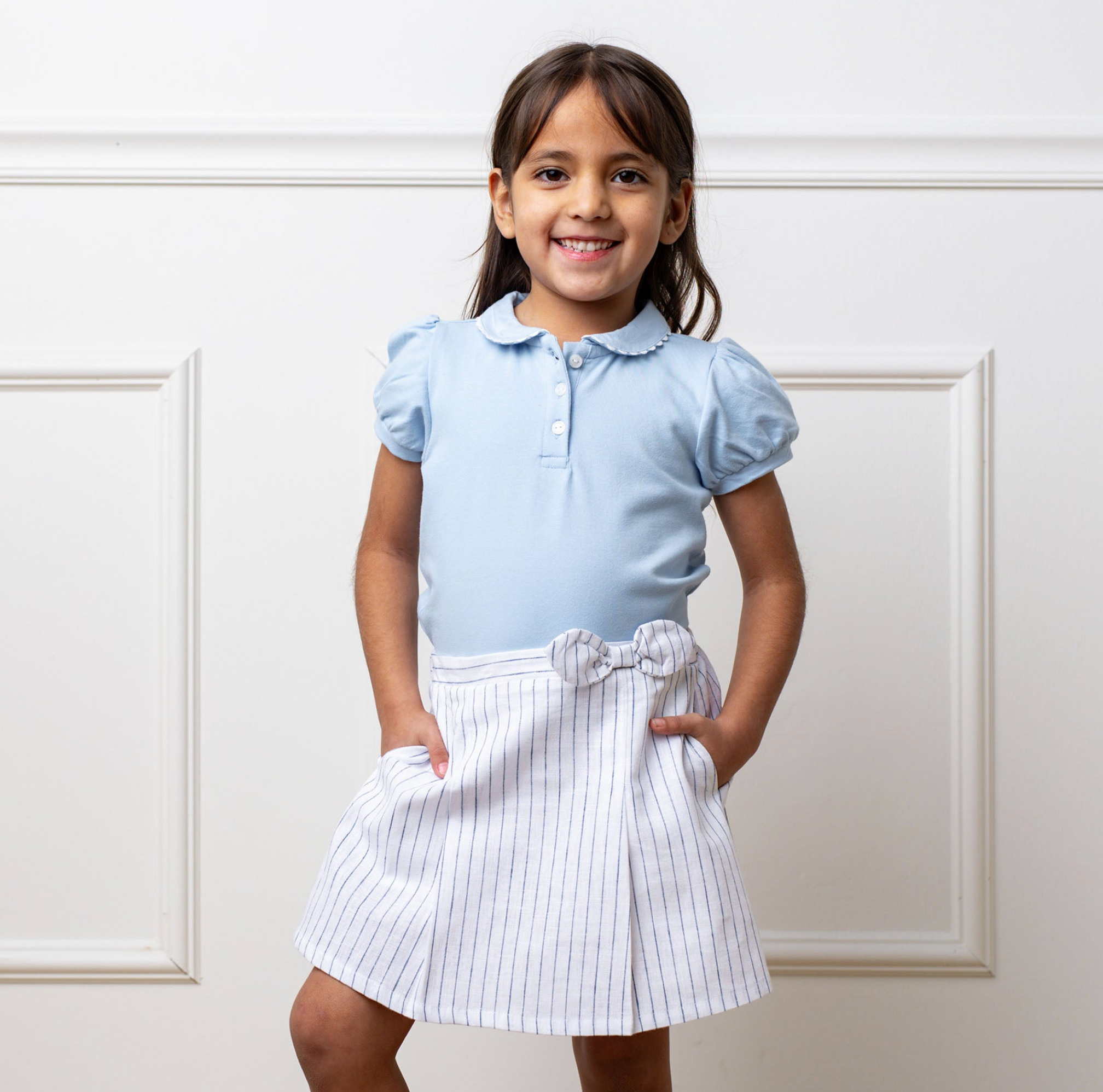 Blue Organic Puff Sleeve Polo