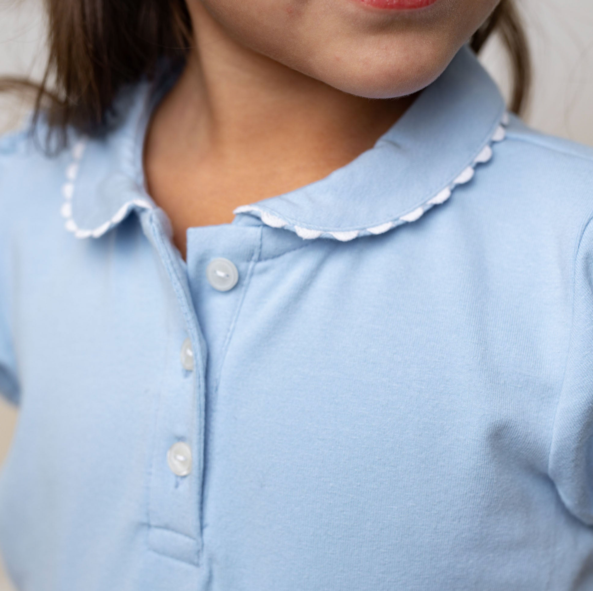 Blue Organic Puff Sleeve Polo
