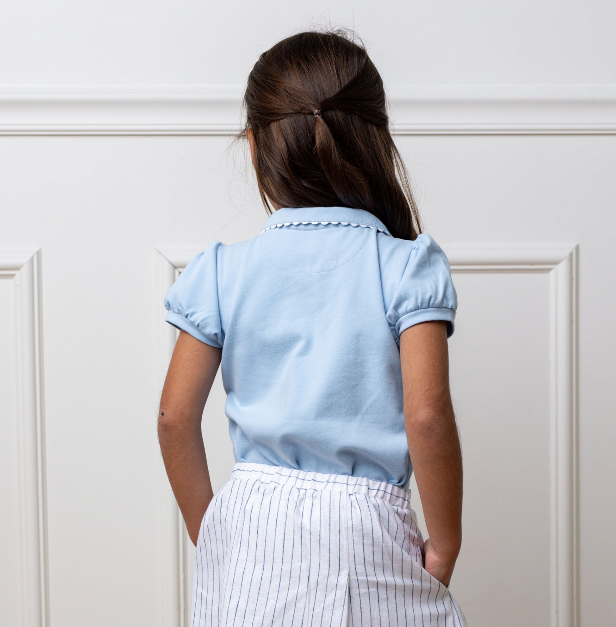 Blue Organic Puff Sleeve Polo