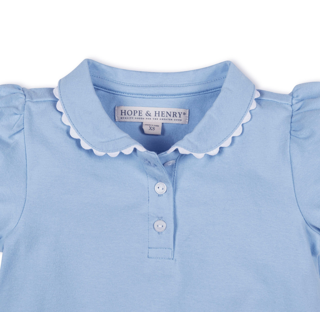 Blue Organic Puff Sleeve Polo