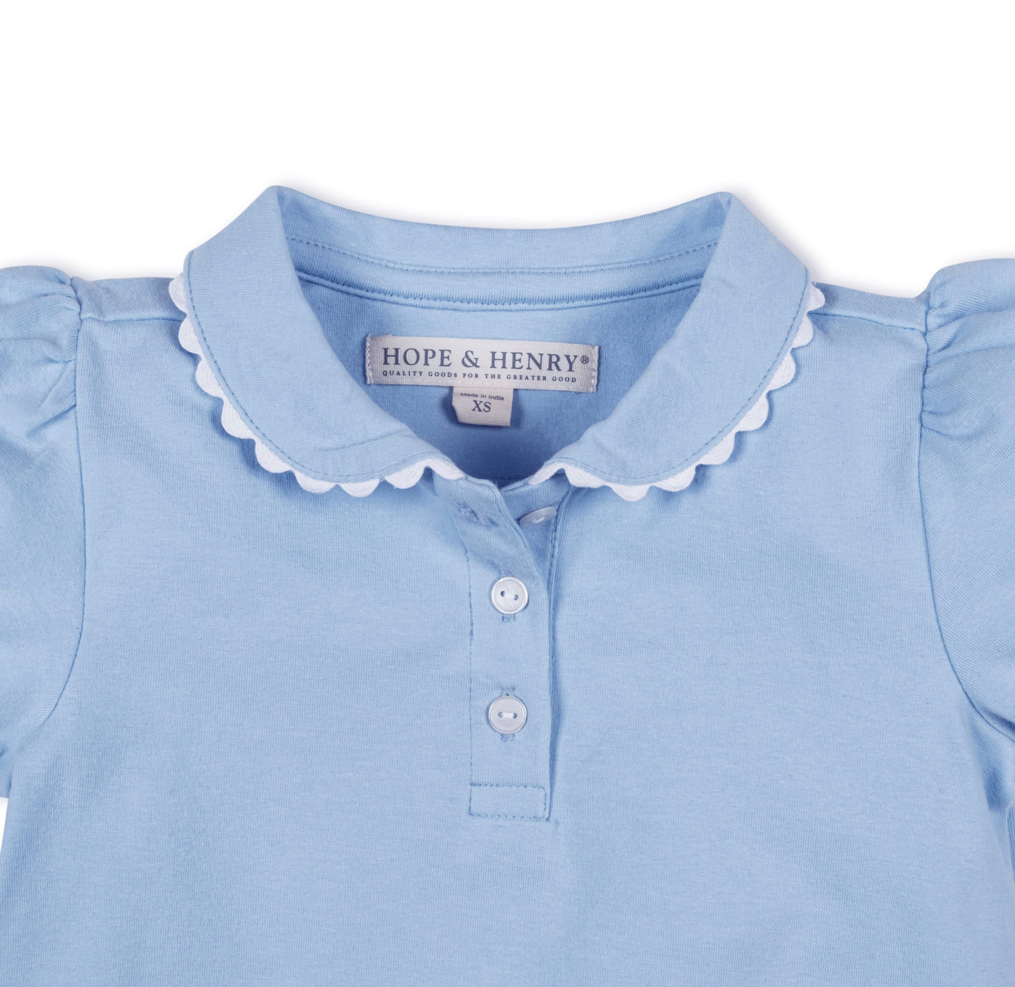 Blue Organic Puff Sleeve Polo