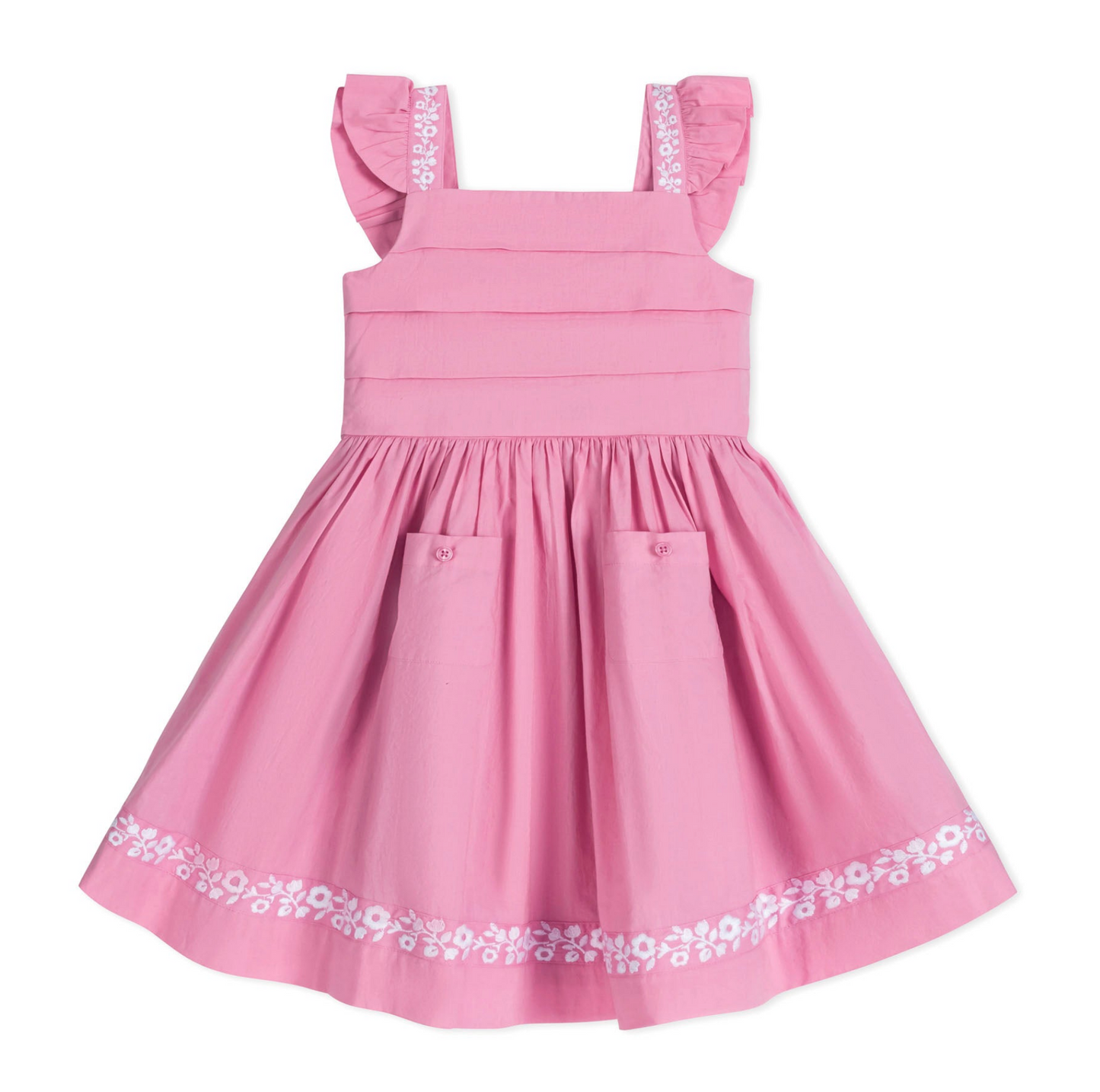 Organic Pleated Apron Dress With Embroidery