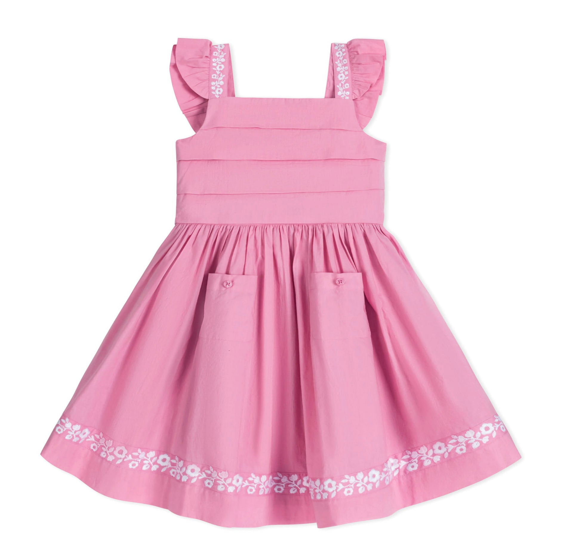 Organic Pleated Apron Dress With Embroidery