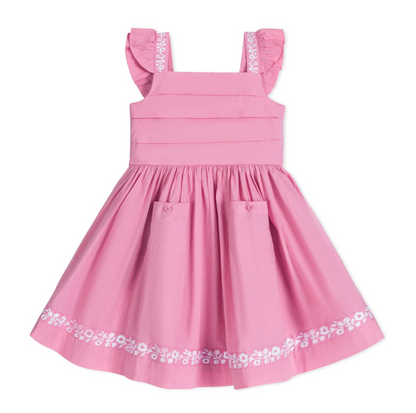 Organic Pleated Apron Dress With Embroidery