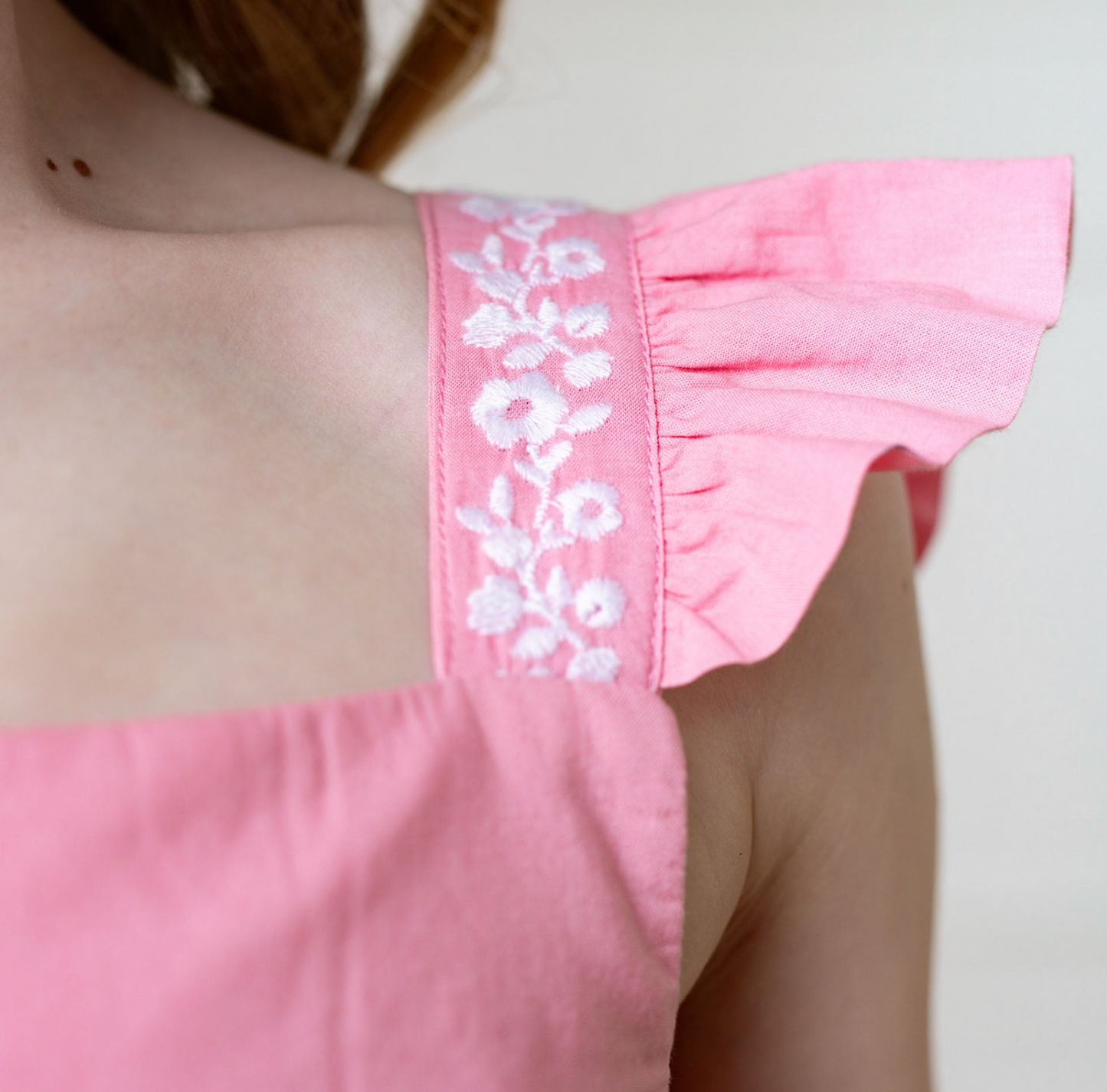 Organic Pleated Apron Dress With Embroidery