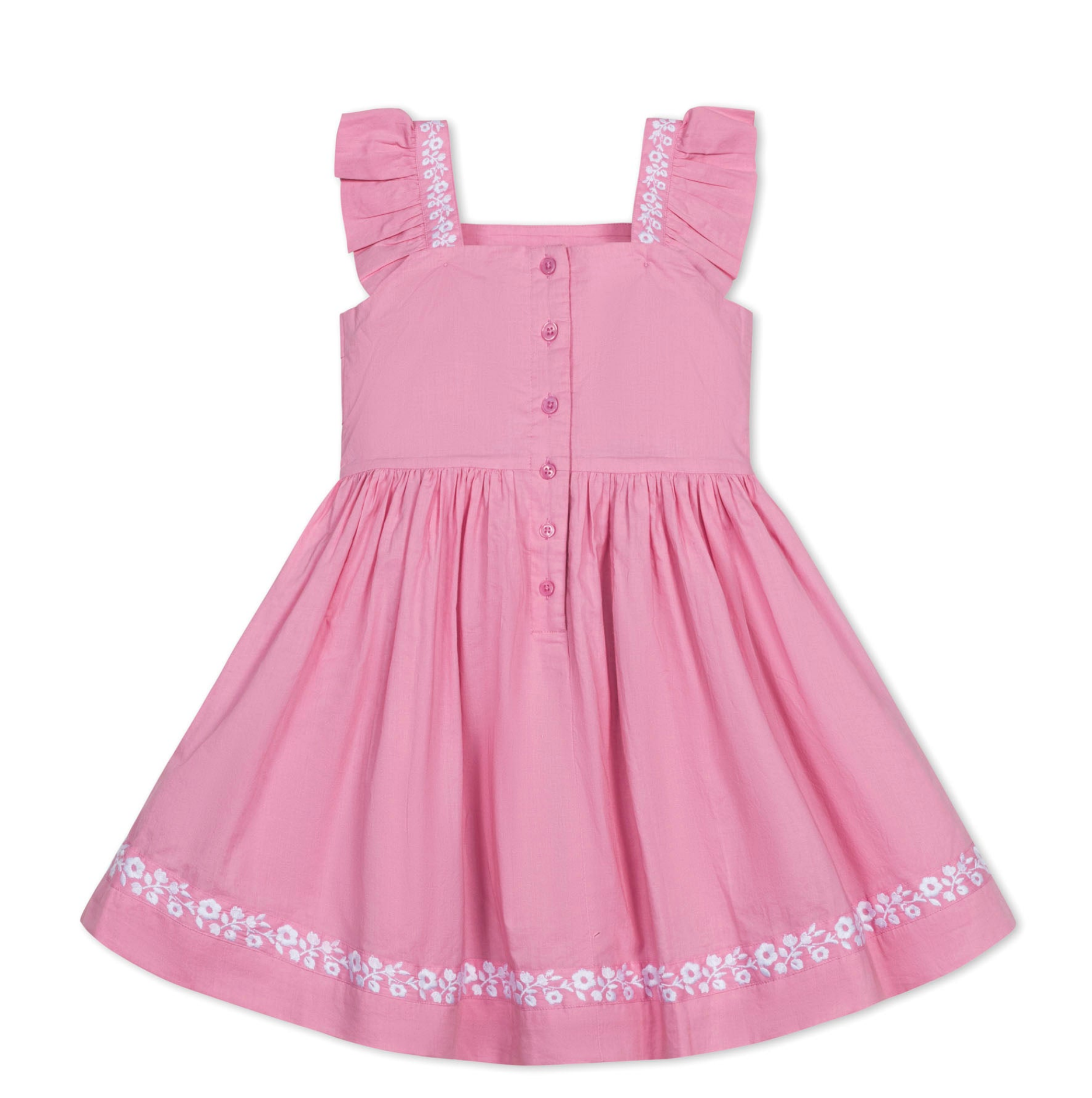 Organic Pleated Apron Dress With Embroidery