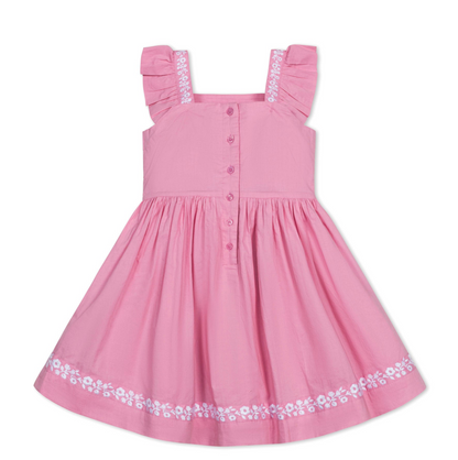 Organic Pleated Apron Dress With Embroidery