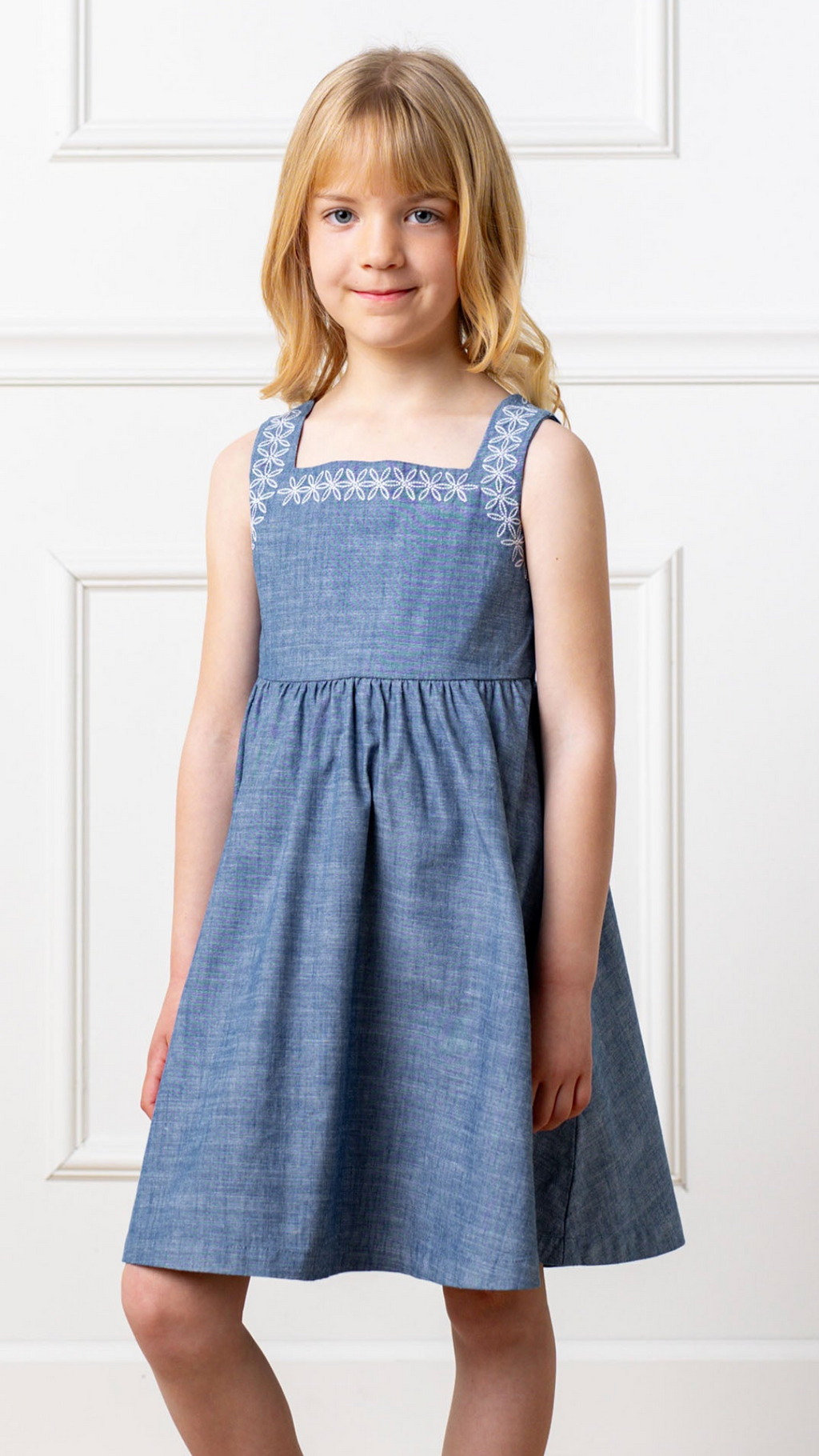 Organic Chambray Sundress With Embroidery