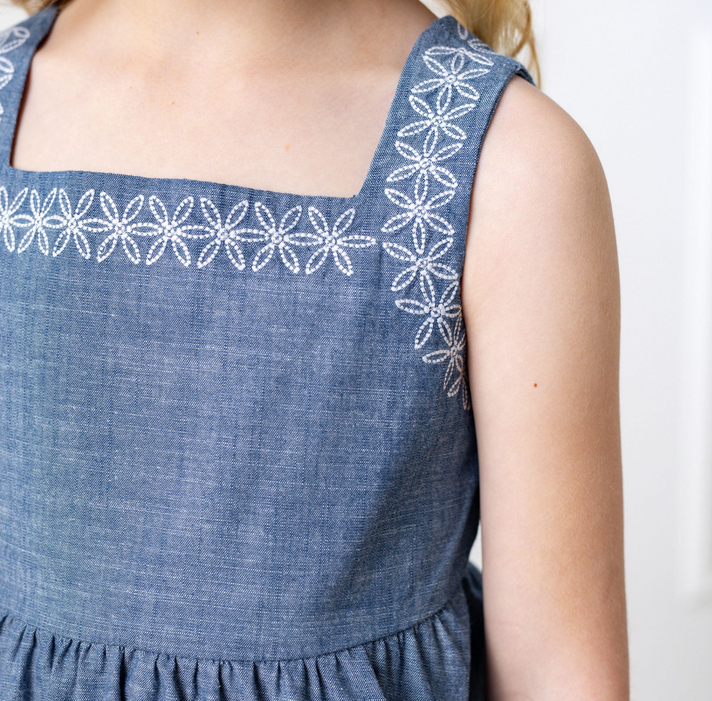 Organic Chambray Sundress With Embroidery