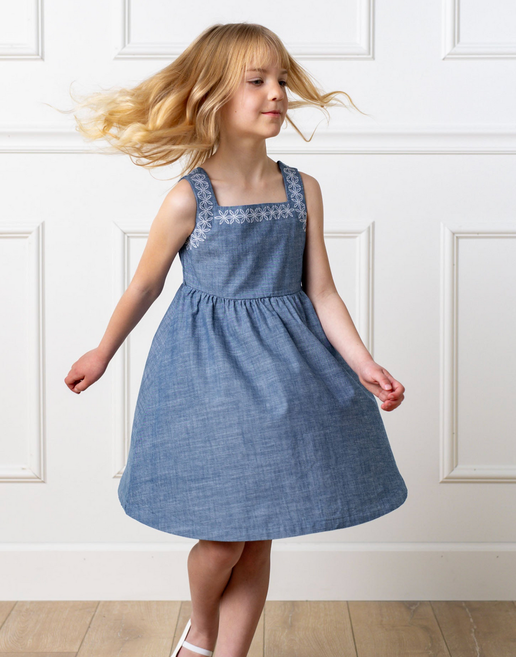 Organic Chambray Sundress With Embroidery