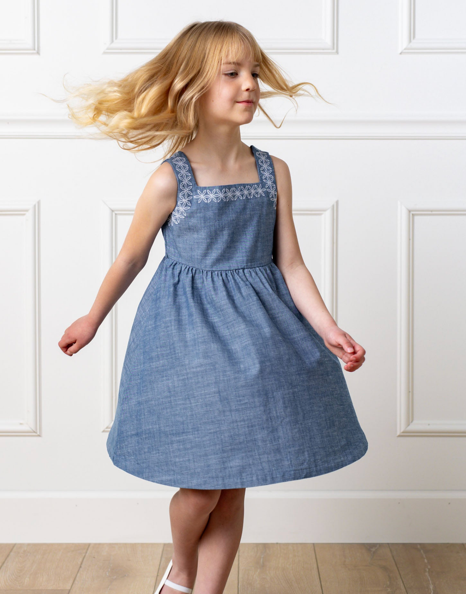 Organic Chambray Sundress With Embroidery