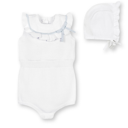 Organic Ruffle Sweater Romper and Bonnet Set