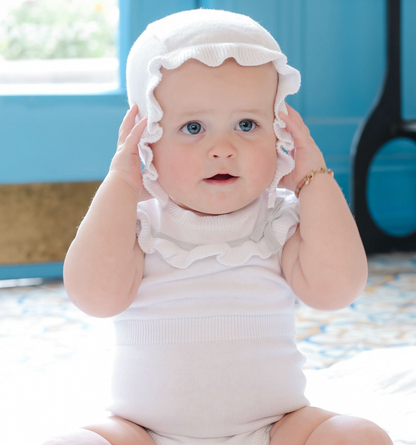 Organic Ruffle Sweater Romper and Bonnet Set