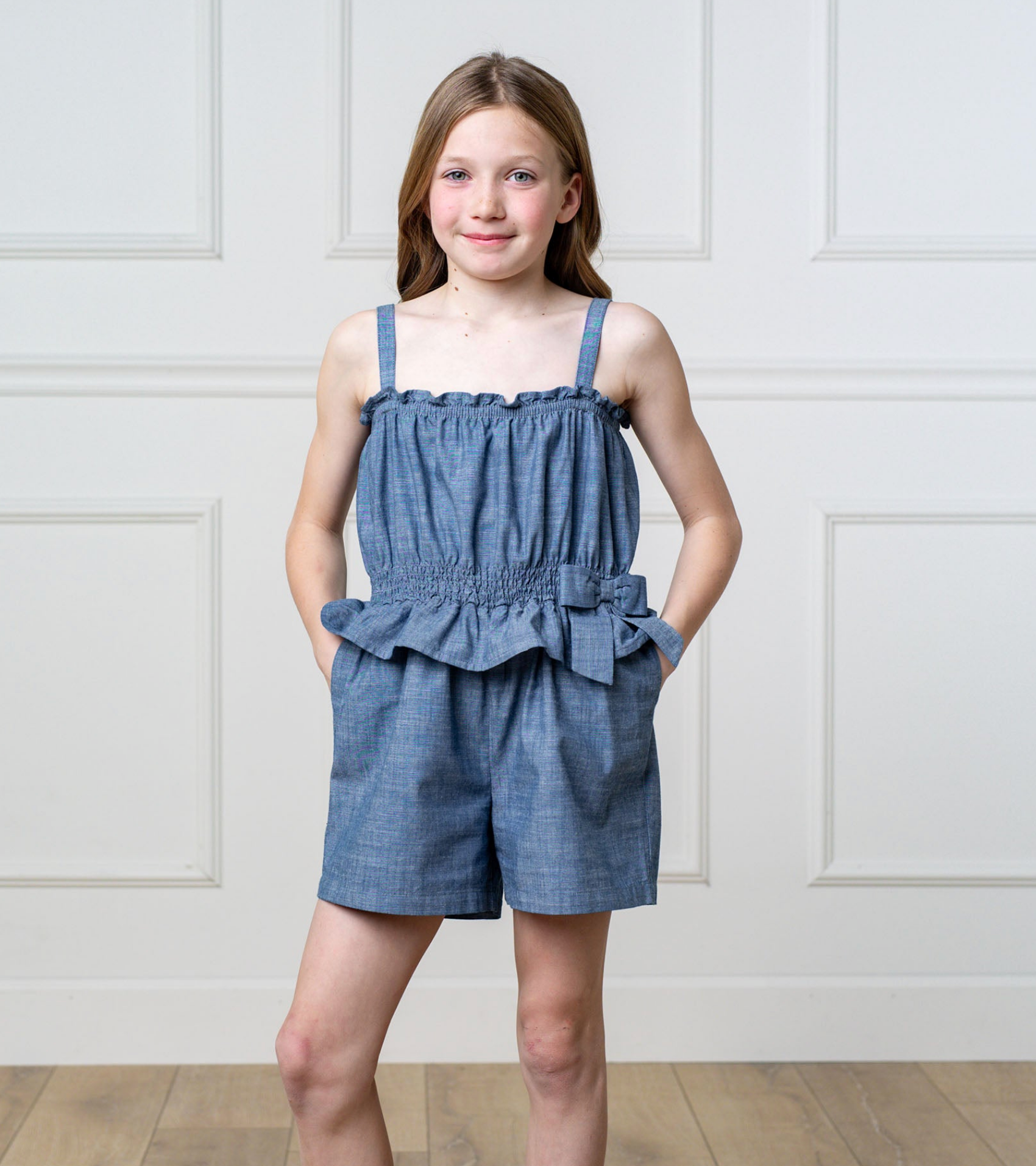Organic Smocked Waist Chambray Romper