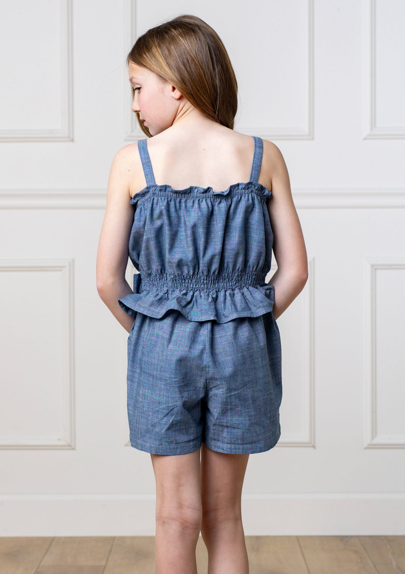 Organic Smocked Waist Chambray Romper