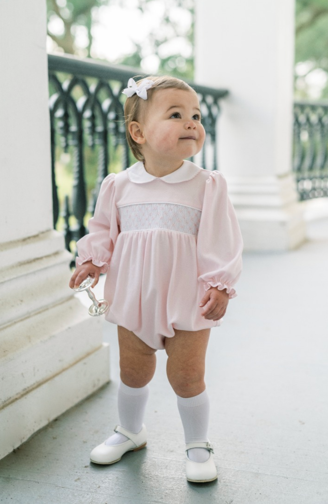 Park Pink Knit with White Smocking